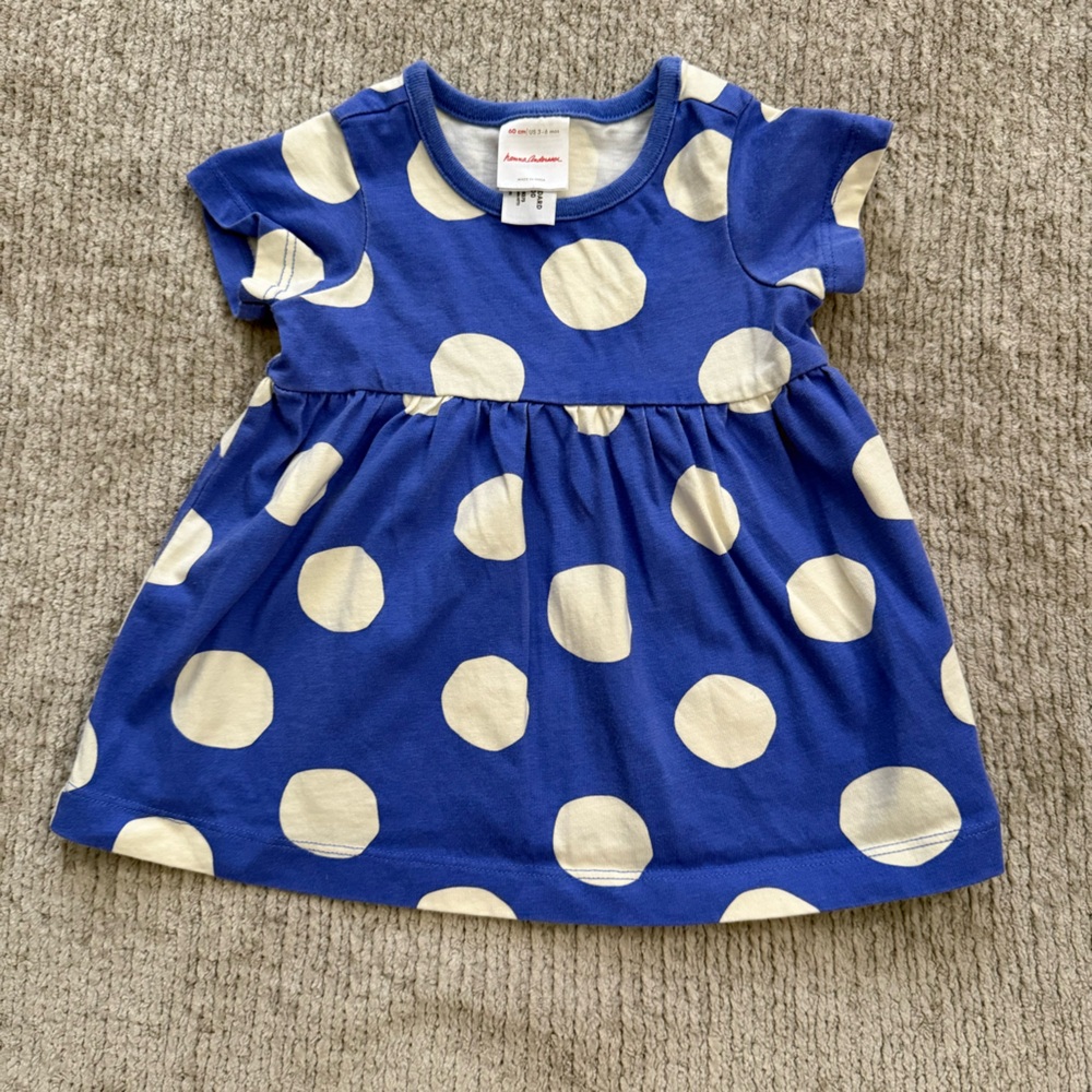 Hanna Andersson Blue Polka Dot Dress 60 Cm US 3–6 Months Cotton